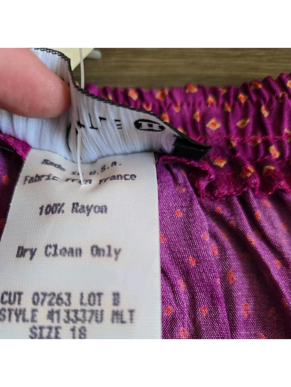 Vtg Nwt Carol Little Skirt 18 Balinese Floral Purple Rayon france flowy boho - Picture 5 of 6